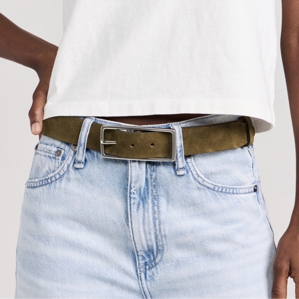 Rag & Bone Rebound Belt in Olive Leather and Silver Buckle size M NWT